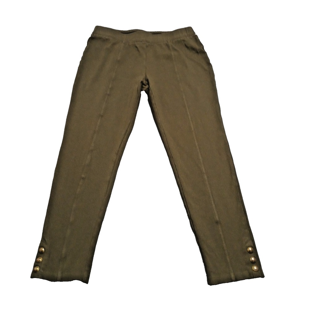 Talbots Womens Perfect Crop Slim Leg Button Detail Pants Flat Front Size M Green